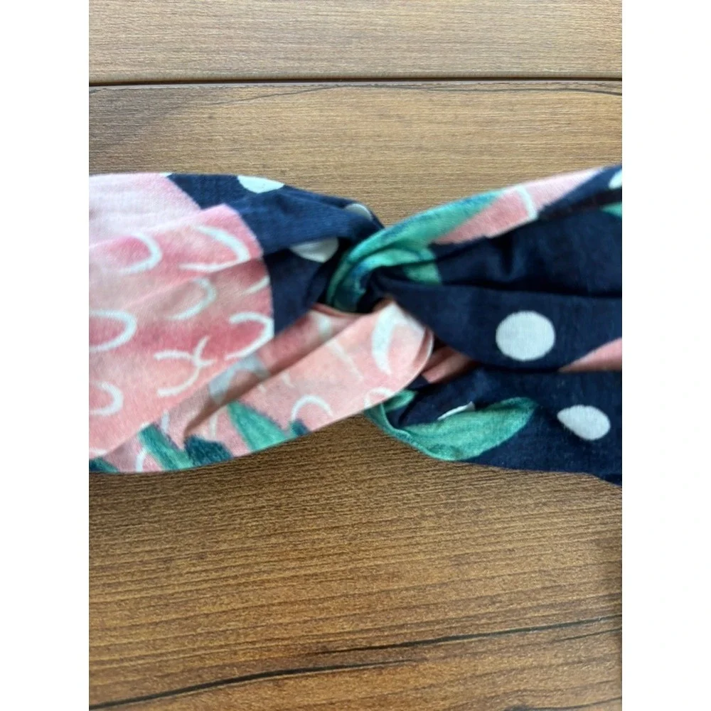 NWT Free People Headband Womens OS Navy Pink Pineapple Polka Dot Twist Front‎